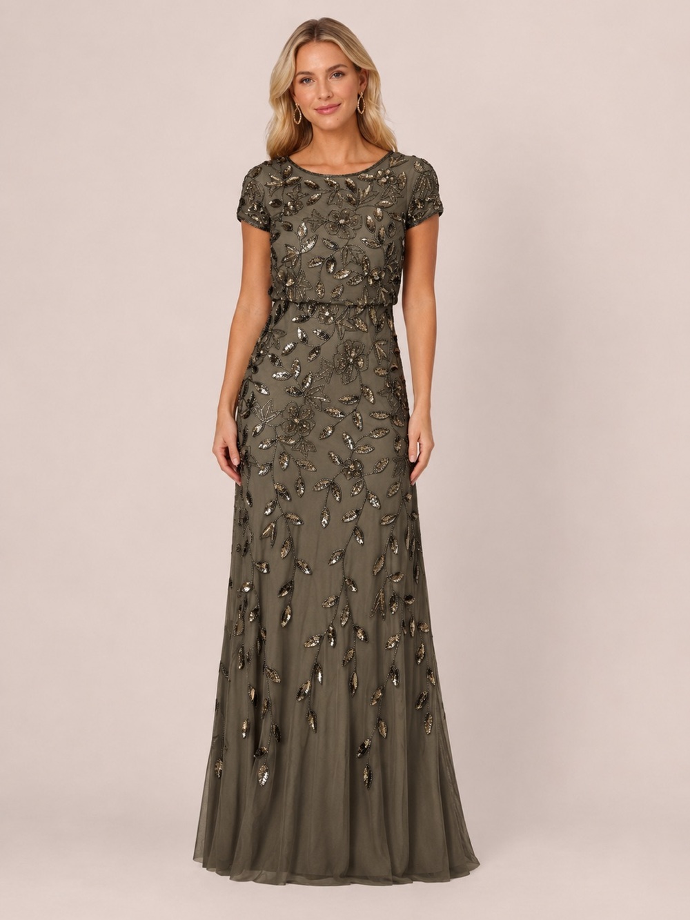 Adrianna Papell Lead Brown Beaded Blouson Gown SZ 10 NWT Formal Evening GALA MOB